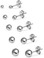 💎 elegant 5 pair set of stainless steel round ball stud earrings: perfect for women, men & teens in assorted colors logo