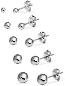 img 4 attached to 💎 Elegant 5 Pair Set of Stainless Steel Round Ball Stud Earrings: Perfect for Women, Men & Teens in Assorted Colors