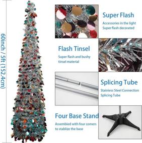 img 2 attached to 5ft WOKEISE Pop Up Pencil Tinsel Trees in Colourful Silver - Artificial Christmas Tree for Indoor Holiday Party and Home Decorations