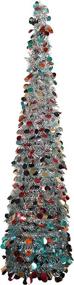 img 4 attached to 5ft WOKEISE Pop Up Pencil Tinsel Trees in Colourful Silver - Artificial Christmas Tree for Indoor Holiday Party and Home Decorations