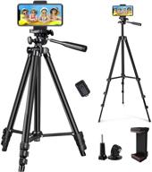 📷 linkcool phone tripod 50-inch adjustable travel video tripod stand with phone mount holder - compatible with cell phone, action camera, and dslr - wireless remote shutter - black logo