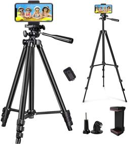 img 4 attached to 📷 LINKCOOL Phone Tripod 50-inch Adjustable Travel Video Tripod Stand with Phone Mount Holder - Compatible with Cell Phone, Action Camera, and DSLR - Wireless Remote Shutter - Black