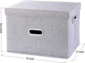 img 3 attached to Grey Fabric Storage Cube with Lid, Dual Handles 📦 – Decorative Linen Basket Bin for Closet, Shelves – 15x11x10.2 Inches