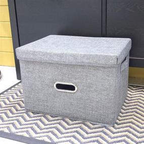 img 1 attached to Grey Fabric Storage Cube with Lid, Dual Handles 📦 – Decorative Linen Basket Bin for Closet, Shelves – 15x11x10.2 Inches