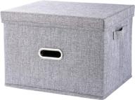 grey fabric storage cube with lid, dual handles 📦 – decorative linen basket bin for closet, shelves – 15x11x10.2 inches logo