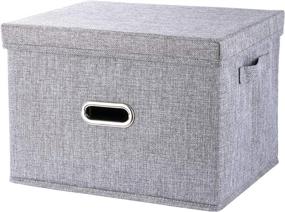 img 4 attached to Grey Fabric Storage Cube with Lid, Dual Handles 📦 – Decorative Linen Basket Bin for Closet, Shelves – 15x11x10.2 Inches