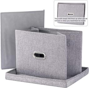 img 2 attached to Grey Fabric Storage Cube with Lid, Dual Handles 📦 – Decorative Linen Basket Bin for Closet, Shelves – 15x11x10.2 Inches