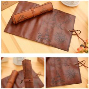 img 3 attached to 🌍 ANTIMAX Vintage Roll Up Pencil Case Creative Map Design Matte Smooth Cover Pencil Pouch Art Makeup Cosmetic Pouch with Pendant for Business School Gifts – Smooth Light Brown