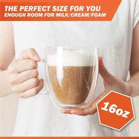 img 2 attached to ☕ Dishwasher and Microwave Safe Double Wall Glass Set of 2 Large Coffee Mugs - Clear, Unique and Insulated with Handle, By Elixir Glassware (16 oz)