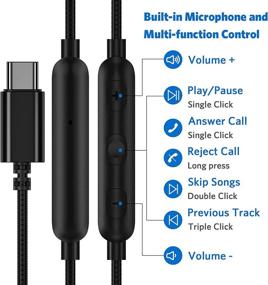 img 2 attached to 🎧 Jelanry USB C Headphones with Adapter, Hi-Fi Stereo Bass Wired Earbuds, Microphone & Volume Control for iPad Mini 2021, Samsung Galaxy S21 S20 FE 5G Note 10 20, OnePlus, Pixel 5A
