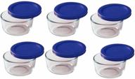 🍽️ 6-pack pyrex storage 1 cup round dish container set - clear with blue lid логотип