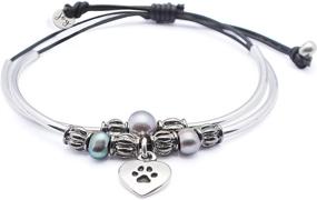 img 2 attached to Lizzy James Silver Charm Bracelet - Happy 2 Strand Adjustable Design with Heart Shaped Paw Charm and Small Freshwater Pearls