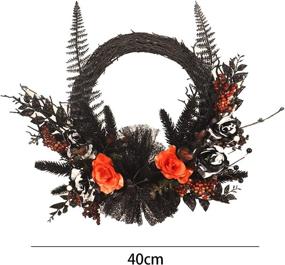 img 3 attached to 🕷️ Spooky Black Wreath Halloween Decorations: 20" Garland with Artificial Spider, Rose, Pine Cone, Pine Needle Branch, and Red Berry for Front Door, Wall, Window, and Outdoor Décor