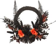 🕷️ spooky black wreath halloween decorations: 20" garland with artificial spider, rose, pine cone, pine needle branch, and red berry for front door, wall, window, and outdoor décor логотип