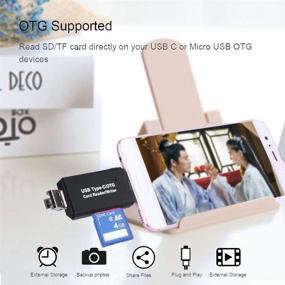img 4 attached to Переносной считыватель карт памяти SD, считыватель карт Micro SD/TF Compact Flash с 3-в-1 📱 адаптером USB Type C/Micro USB Male, совместимый с ПК, ноутбуками, смартфонами и планшетами.
