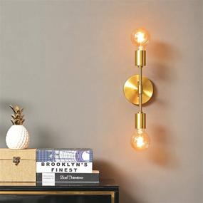 img 1 attached to BRIGHTTIA 2 Light Wall Sconce - Modern Minimalist Bathroom Vanity And Hallway Lighting - Mid Century Industrial Exposed Bulb Wall Lamp - Flush Mount Fixture - Brushed Gold (BW0023-2G)