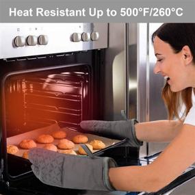 img 2 attached to KEGOUU 6pc Oven Mitts and Pot Holders Set – High Heat Resistant 500 Degree Kitchen Gloves with Non-Slip Silicone Surface (Grey)