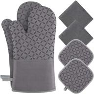 kegouu 6pc oven mitts and pot holders set – high heat resistant 500 degree kitchen gloves with non-slip silicone surface (grey) logo