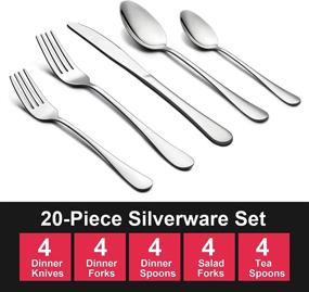 img 3 attached to 🍴 Lianyu 20-Piece Stainless Steel Silverware Set, Service for 4, with Knife Fork Spoon, Mirror Polished, Dishwasher Safe