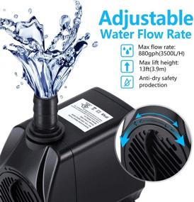 img 3 attached to 🌊 CWKJ Fountain Pump - 880GPH Submersible Water Pump with 60W Durable Motor, 6.5ft Power Cord, and 3 Nozzles - Ideal for Aquariums, Ponds, Fish Tanks, Hydroponics, and Backyard Fountains