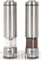 esedas electric salt and pepper grinder set (2) - battery operated stainless steel mill with coarse adjustable mechanism - one handed shaker, led light, and rubber lid for clean kitchen table logo