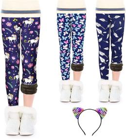 img 4 attached to Winter Warm Girls Leggings with Fleece Lining & Thick Prints - Kids Pants