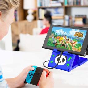 img 3 attached to 🎮 FXICAI Nintendo Switch Stand - Animal Crossing Angle Adjustable Playstand for Switch, Switch Lite, and Switch OLED - Portable, Foldable, Compact Non-Slip Bracket in Blue