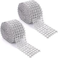 💎 2 rolls of rhinestone crystal ribbon - 20 yards / 60 feet - faux diamond ribbon wrap - silver flower shape mesh wrap roll logo