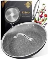 12 inch granite frying pan with lid - nonstick skillet for cooking - granite rock pan with lid, durable and easy to clean logo