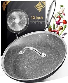 img 4 attached to 12 Inch Granite Frying Pan with Lid - Nonstick Skillet for Cooking - Granite Rock Pan with Lid, Durable and Easy to Clean