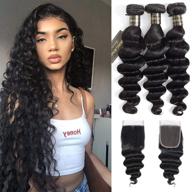 9a peruvian loose deep wave hair bundles with closure, (18 20 22 with 16 closure) - long loose deep curly hairstyle, 3 bundle weaves of peruvian virgin hair, 4x4 top french lace closure with baby hair logo