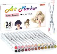 🎨 26 colors skin tone & hair art markers, shuttle art dual tip alcohol based flesh-color marker pens set contains 1 blender - ideal for kids & adults portrait, comic, anime, manga, illustration... logo