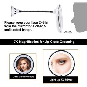 img 1 attached to Brightown 7X Magnifying LED Lighted Makeup Mirror with Suction Cup, 7" Flexible Goose-Neck Wall Mirror with 360° Swivel, Cordless LED Vanity Mirror for Shower Bathroom" —> "Brightown 7X Magnifying LED Lighted Makeup Mirror with Suction Cup | Flexible Goose-Neck Wall Mirror | 360° Swivel | Cordless LED Vanity Mirror for Shower Bathroom