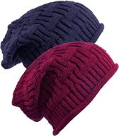 🧣 2-pack unisex winter knit slouchy beanie hat for women and men logo