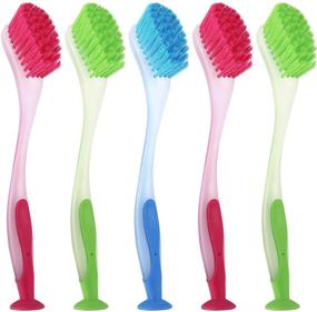 img 4 attached to 🧼 Assorted Color Long Handle Dishwashing Brush Set for Kitchen Cleaning, with Suction Cup for Multipurpose Scrubbing in Kitchen, Toilet, etc.