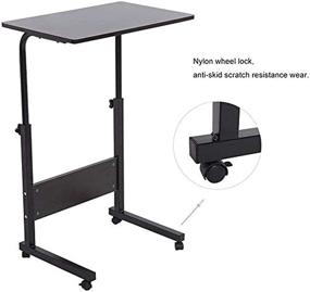 img 2 attached to 🖥️ Black Standing Desk with Adjustable Laptop and Tablet iPad Slot - Portable Mobile Workstation with Wheels for Home Office Use