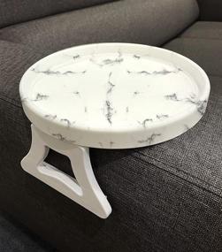 img 4 attached to 🪑 Round Marble Print Sofa Arm Clip Table: Armrest Tray for Drinks, Remote Control, and Snacks, Organizer Holder