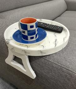 img 3 attached to 🪑 Round Marble Print Sofa Arm Clip Table: Armrest Tray for Drinks, Remote Control, and Snacks, Organizer Holder