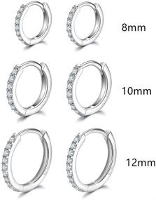 img 3 attached to 💎 Sterling Silver Hoop Earrings Set: Small Cartilage Ear Cuffs, Huggie Earrings with CZ Stones - Mini Piercings for Women & Girls