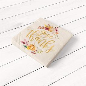 img 2 attached to 🍂 xo, Fetti Thanksgiving Gold Foil Napkins - 50 count: Give Thanks Decorations for Fall Table Décor with Autumn Leaves, Pumpkins, and Elegant Gold Foil Design