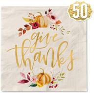 🍂 xo, fetti thanksgiving gold foil napkins - 50 count: give thanks decorations for fall table décor with autumn leaves, pumpkins, and elegant gold foil design logo