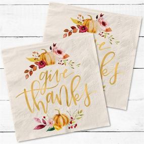 img 3 attached to 🍂 xo, Fetti Thanksgiving Gold Foil Napkins - 50 count: Give Thanks Decorations for Fall Table Décor with Autumn Leaves, Pumpkins, and Elegant Gold Foil Design