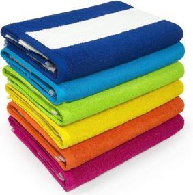 img 4 attached to 🏖️ Cabana Beach and Pool Towel 6 Pack - 30in x 60in - 2021 Updated Edition - Soft & Absorbent Terry Loop (Royal Blue, Turquoise, Green, Yellow, Orange, Pink)