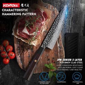 img 3 attached to 🔪 KONOLL 8 Inch Chef Knife - 9CR18MOV Handmade Clad Steel, Ebonywood Handle - Gyuto Kitchen Knife (8-Inch)