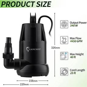 img 3 attached to Lanchez Submersible Utility Pump 0.75 HP | 4450 GPH Flow | Water 🔌 Removal, Drainage Pump for Pool, Garden, Pond, Basement | Transfer Pump with 25-ft Power Cord