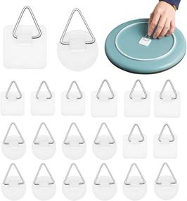 img 4 attached to 25 Round and 25 Square Adhesive Plate Hanger Set for Vertical Home Wall Art Decoration - No Nails Plate Holders for Invisible Mounting