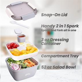 img 3 attached to 🍱 Bento Box Adult Lunch Box: 52-oz Large Salad Bowl with 3-Compartment Bento-Style Tray and Sauce Container for Dressings - Meal Prep to Go Containers for Food, Fruit, and Snacks