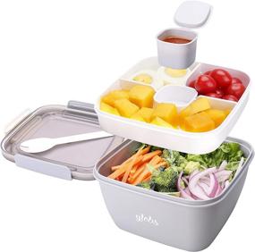 img 4 attached to 🍱 Bento Box Adult Lunch Box: 52-oz Large Salad Bowl with 3-Compartment Bento-Style Tray and Sauce Container for Dressings - Meal Prep to Go Containers for Food, Fruit, and Snacks