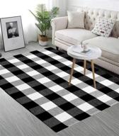 🐃 shacos buffalo check plaid rug 3x5 ft: stylish and durable cotton area rug for farmhouse, porch, entryway, living room, kitchen - black and white, indoor/outdoor, washable logo