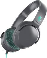 skullcandy riff on-ear headphones: sleek grey/teal design with incredible sound logo